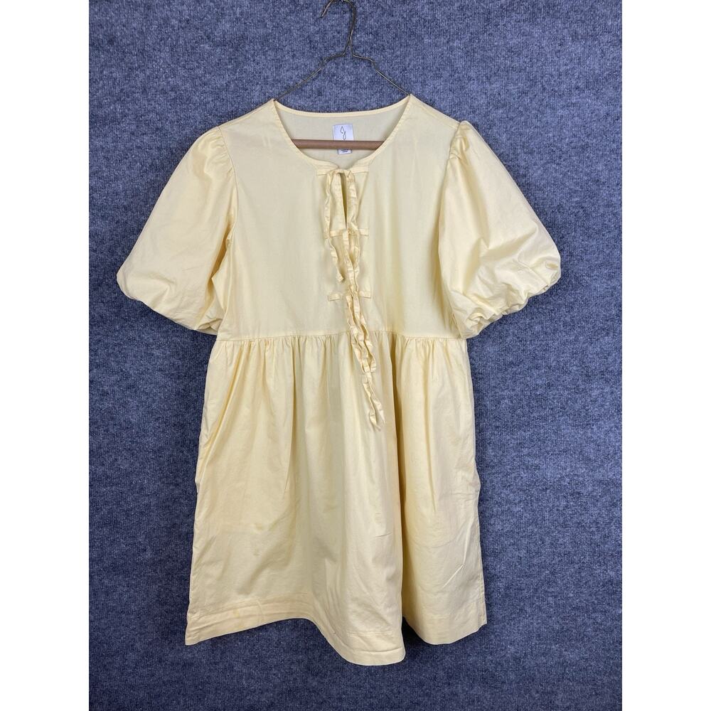 Joie Yellow Babydoll Dress Puff Sleeves Midi Medium